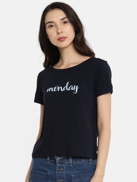 

ONLY Women Navy Printed Round Neck T-shirt, Navy blue