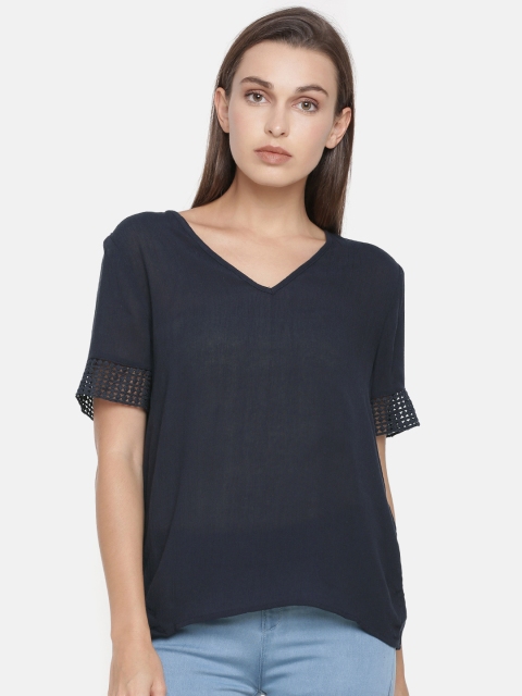 

ONLY Women Navy Solid Top, Navy blue