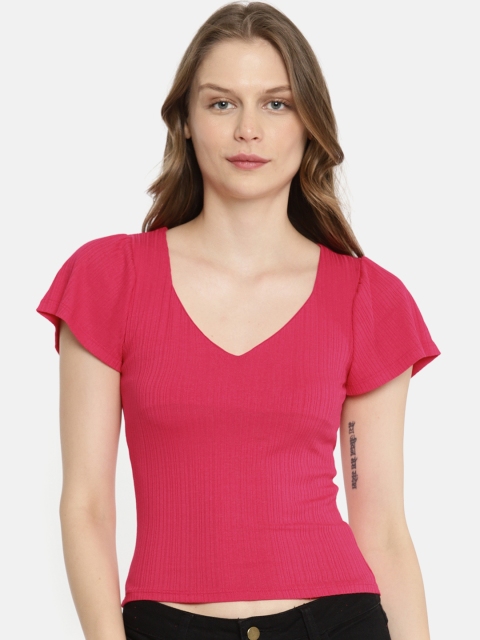 

ONLY Women Pink Solid Crop Top