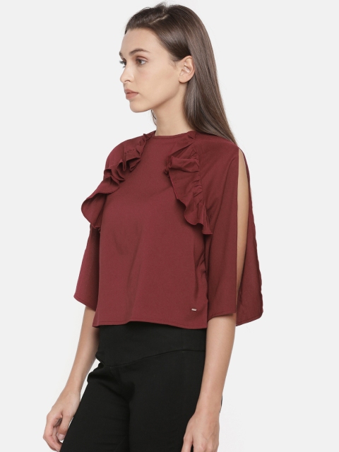 

ONLY Women Maroon Solid Ruffled Top