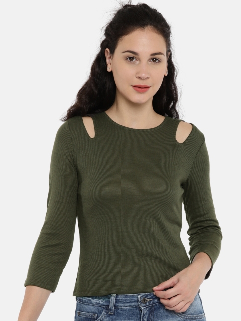 

ONLY Women Olive Green Solid Top