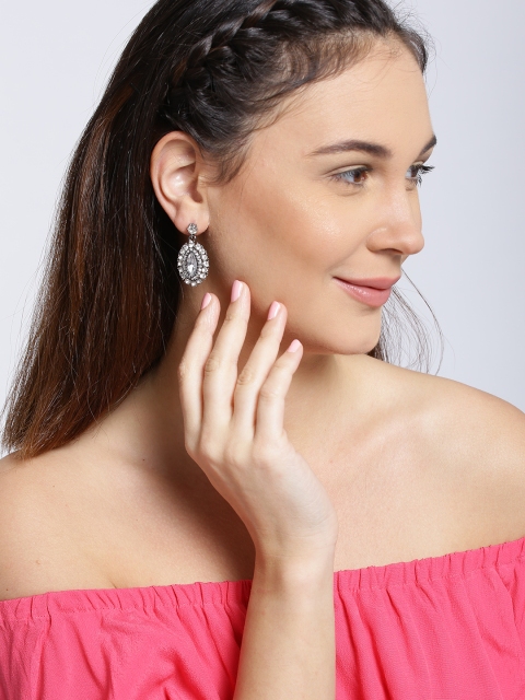 

ToniQ Silver-Toned Teardrop Shaped Drop Earrings