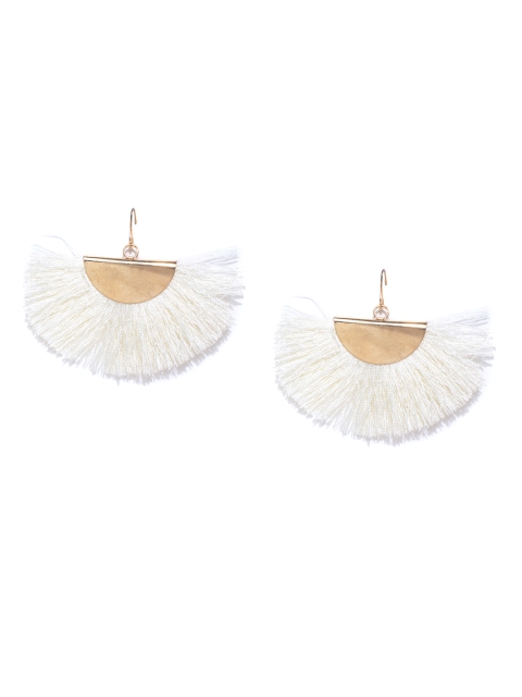 

ToniQ Off-White & Gold-Toned Tasselled Drop Earrings