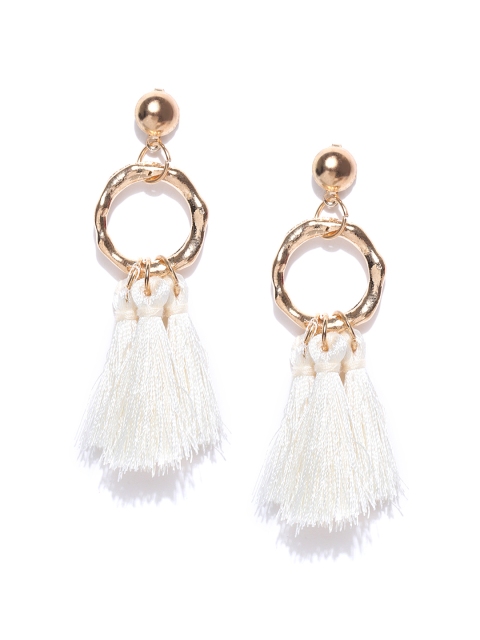 

ToniQ Off-White & Gold-Toned Tasselled Drop Earrings