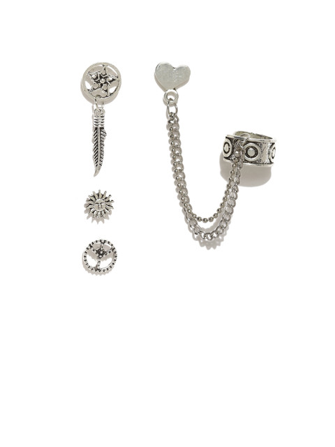 

ToniQ Set of 4 Oxidised Mismatched Studs, Silver