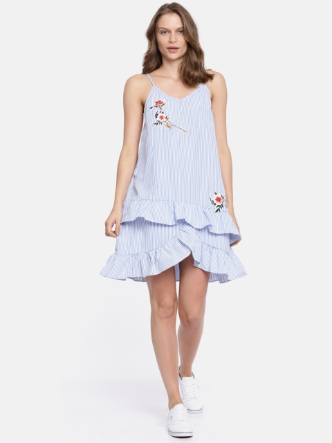 

Jealous 21 Women Blue & White Striped A-Line Dress