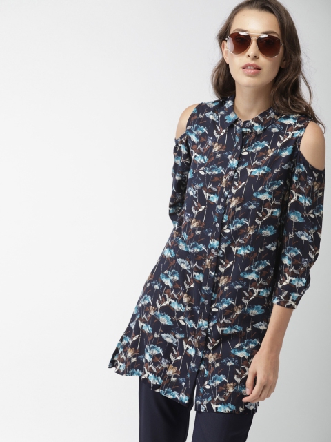 

Mast & Harbour Women Navy Blue Regular Fit Printed Longline Casual Shirt