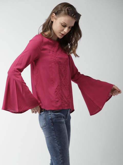 

Mast & Harbour Women Magenta Solid Embroidered Top