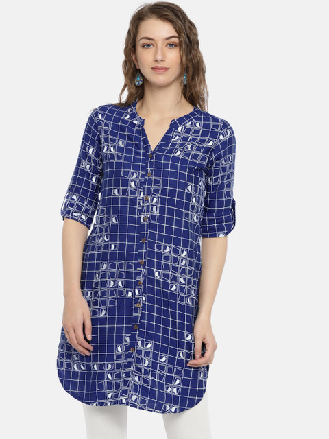 

Global Desi Blue Printed Tunic