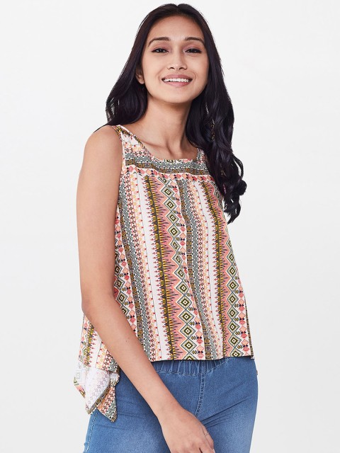 

Global Desi Women Pink & Beige Printed Top