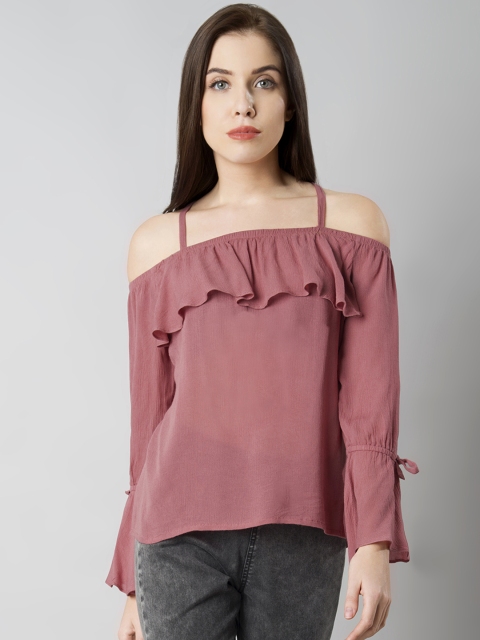 

FabAlley Women Pink Solid Bardot Top