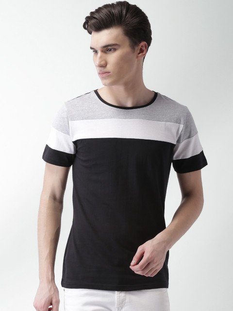 

Blue Saint Men Black Colourblocked Round Neck T-shirt