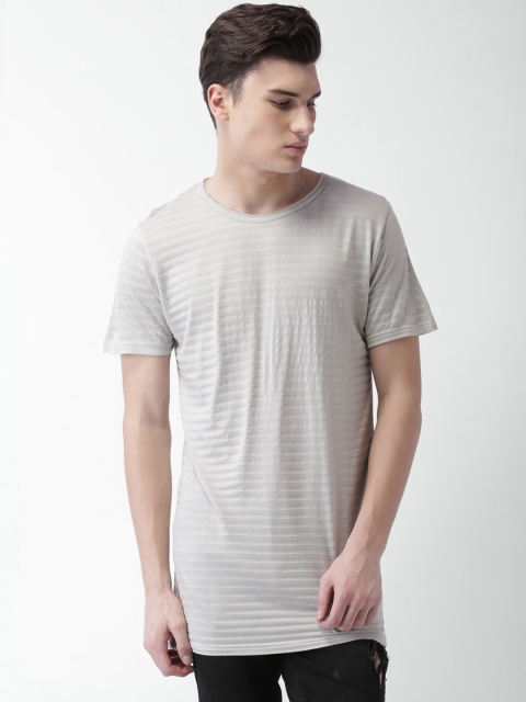 

Blue Saint Men Grey Striped Round Neck T-shirt
