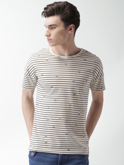 

Blue Saint Men Off-White Striped Round Neck T-shirt