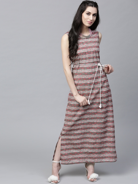 

AKS Women Pink & Grey Striped Maxi Dress