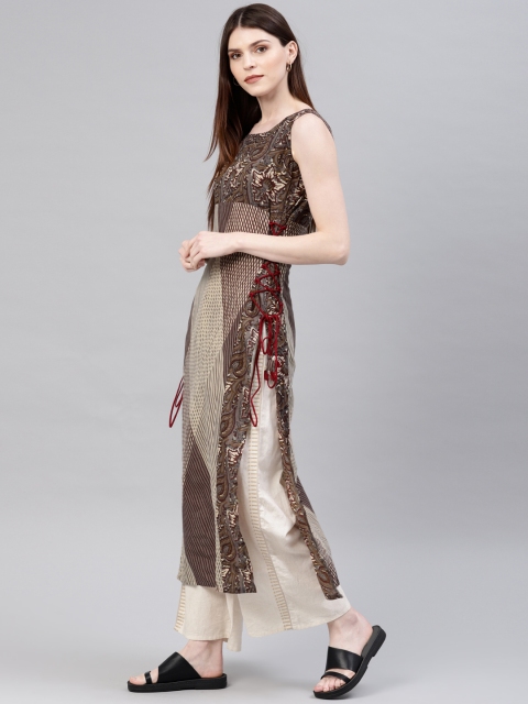 

AKS Women Brown & Beige Printed Straight Kurta