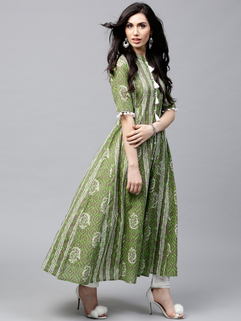 

AKS Women Green & Grey Printed Anarkali Kurta