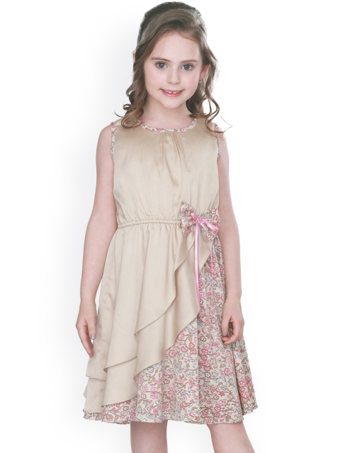 

CUTECUMBER Girls Beige Printed Fit & Flare Dress