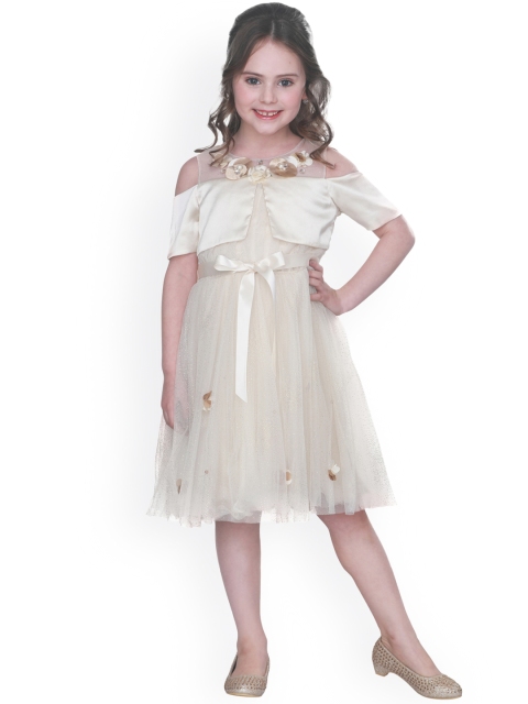 

CUTECUMBER Girls Cream-Coloured Embellished Fit & Flare Dress