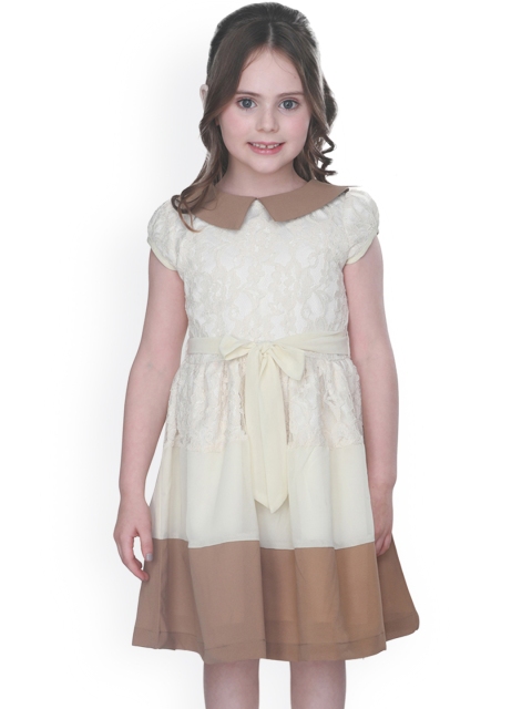 

CUTECUMBER Girls Cream-Coloured Self Design Fit and Flare Dress