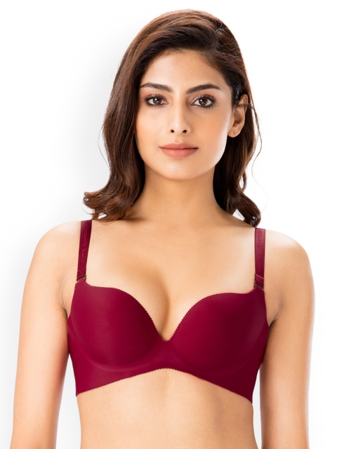

PrettySecrets Maroon Solid Non-Wired Lightly Padded Plunge Bra