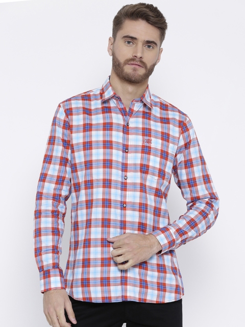 

Duke Men Orange & White Regular Fit Checked Casual Shirt