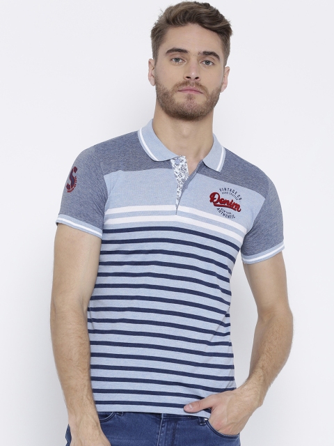 

Duke Men Blue Striped Polo Collar T-shirt