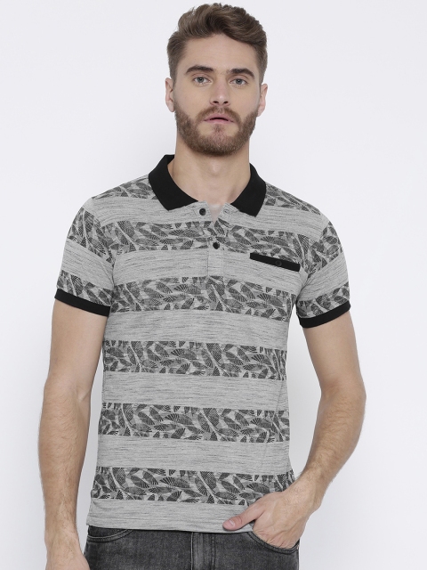 

Duke Men Grey Printed Polo Collar T-shirt