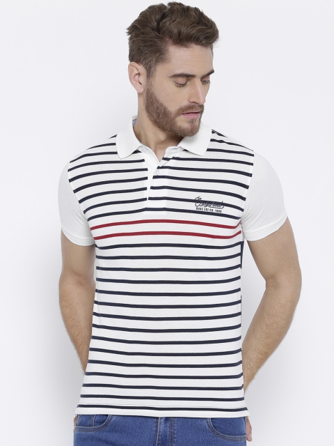 

Duke Men White Striped Polo Collar T-shirt