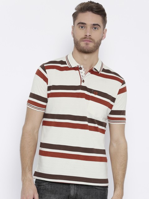

Duke Men Off-White Striped Polo Collar T-shirt