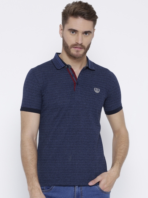 

Duke Men Blue Striped Polo Collar T-shirt