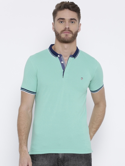 

Duke Men Sea Green Solid Polo Collar T-shirt