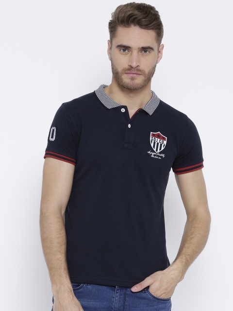 

Duke Men Navy Blue Solid Polo Collar T-shirt