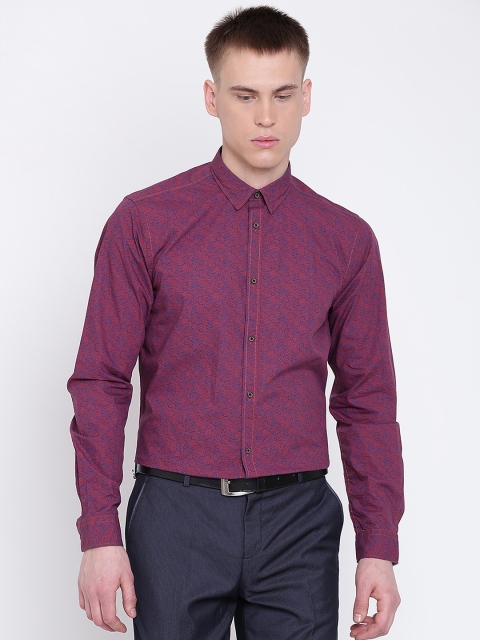 

Blackberrys Men Maroon & Blue Slim Fit Printed Semiformal Shirt