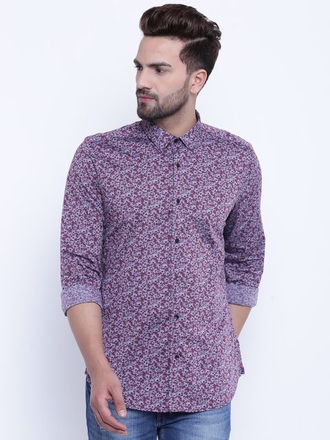 

Blackberrys Men Burgundy & Grey Slim Fit Floral Print Casual Shirt
