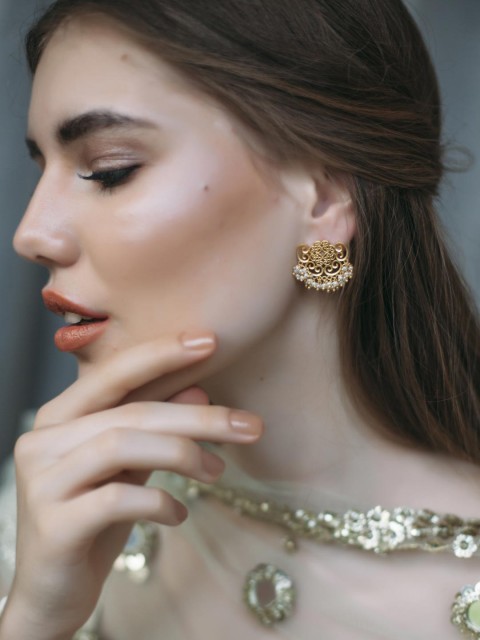 

Zariin Gold-Toned & Off-White Crescent Shaped Handcrafted Drop Earrings