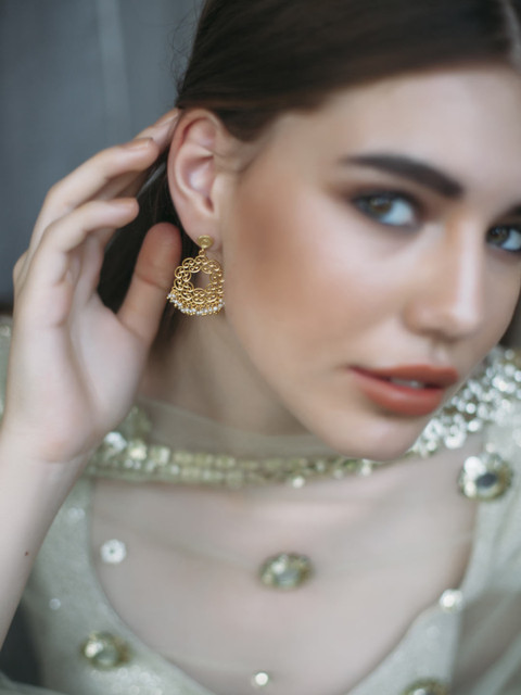 

Zariin Gold-Toned & Off-White Circular Handcrafted Jhumkas