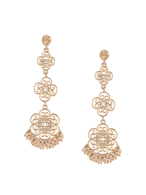 

Zariin Gold-Toned & Off-White Floral Handcrafted Jhumkas