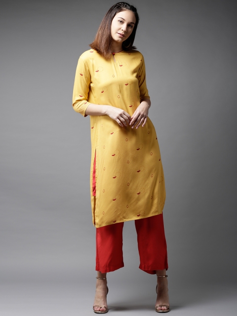 

HERE&NOW Women Mustard Yellow Printed Straight Kurta