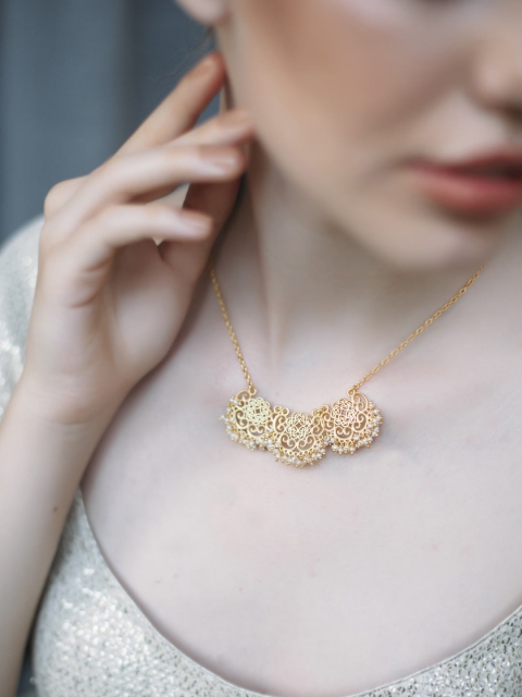 

Zariin Gold-Toned & Off-White Brass Gold-Plated Handcrafted Necklace