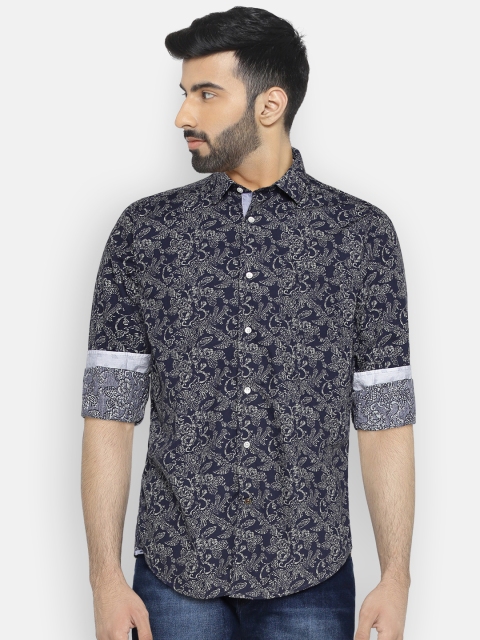 

Blackberrys Men Navy Blue & Grey Slim Fit Printed Casual Shirt