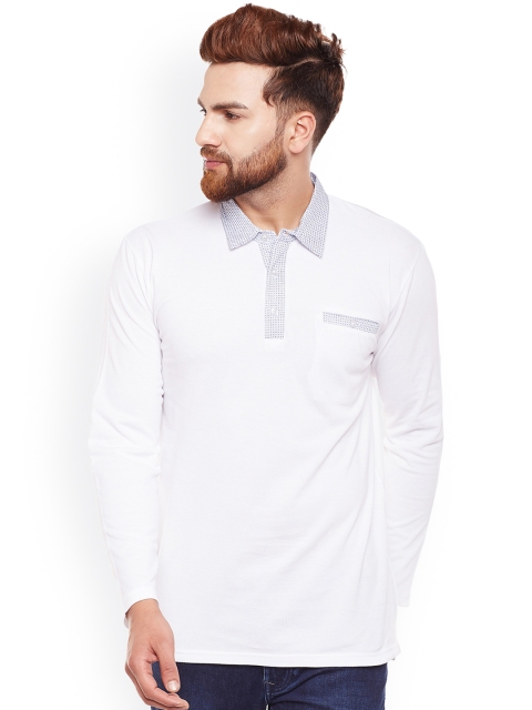 

Hypernation Men White Printed Polo Collar T-shirt