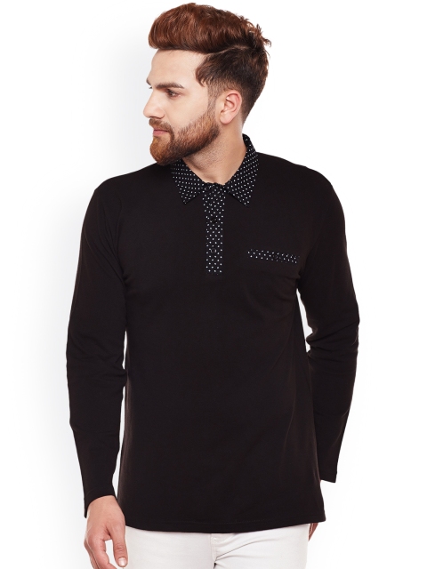 

Hypernation Men Black Solid Polo Collar T-shirt