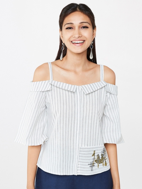 

Global Desi Women Off-White Striped Top