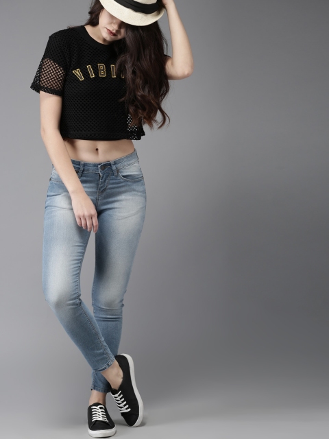 

HERE&NOW Women Blue Skinny Fit Mid-Rise Cropped Clean Look Stretchable Jeans