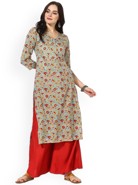 

Sangria Women Beige & Blue Printed Kurta with Palazzos & Dupatta