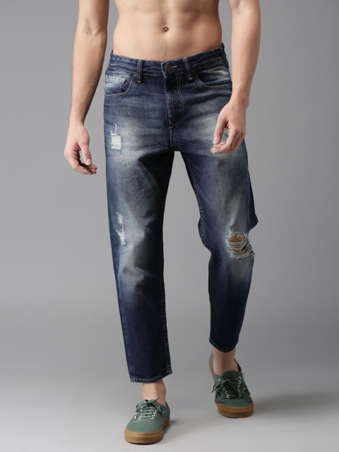 

HERE&NOW Men Blue Straight Fit Cropped Mid-Rise Mildly Distressed Jeans