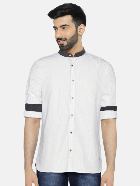 

Being Human Clothing Men White Slim Fit Striped Casual Shirt