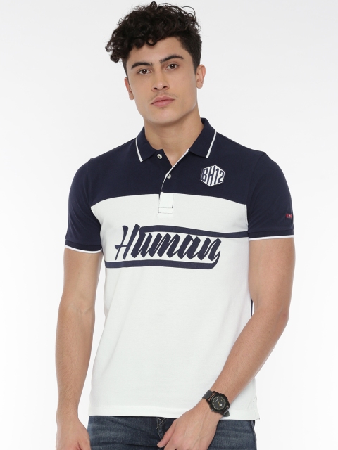 

Being Human Men White & Navy Printed Polo Collar T-shirt