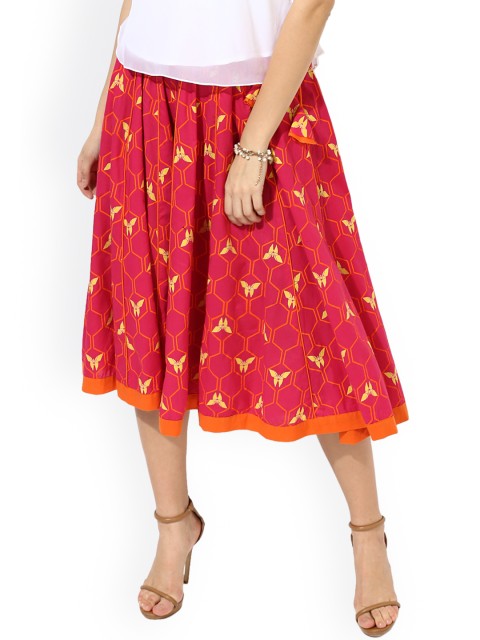 

Sangria Pink Printed Flared Skirt
